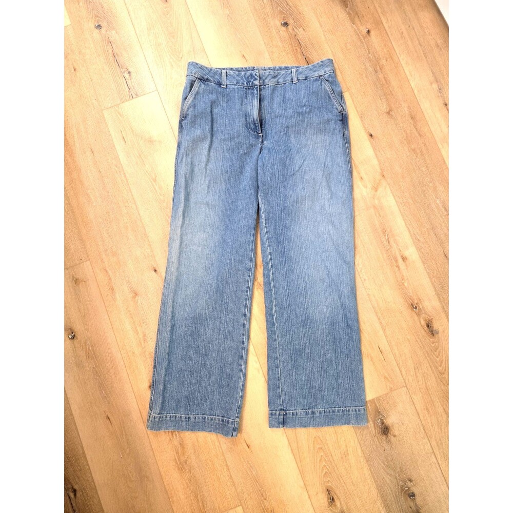 LL Bean Denim Wide Leg Jeans Womens 16 Tall Long Casual Cotton High Rise Coastal